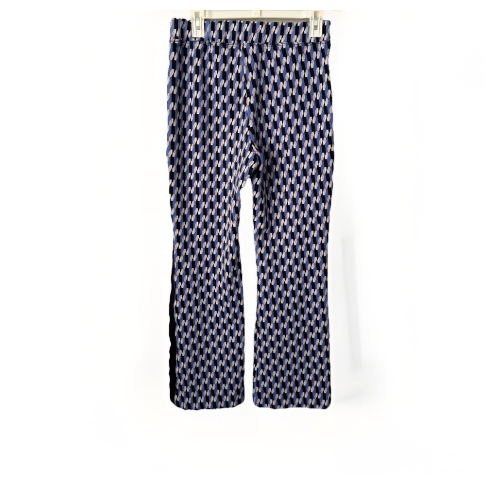 Maeve Anthropologie Geometric Print Flare Disco Ponte Knit Blue Pants, Women's M - Picture 3 of 8